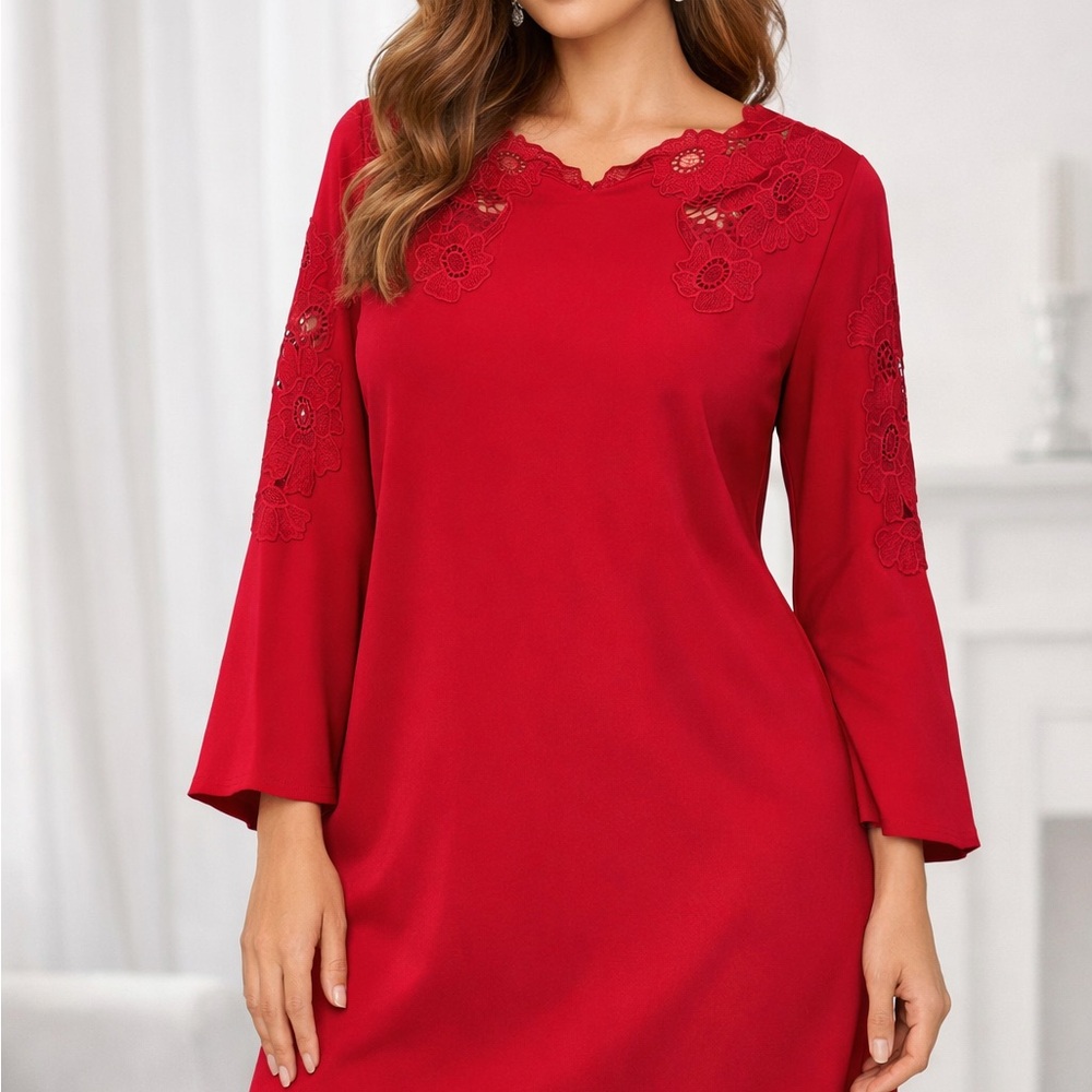 NWT Alfani Red Lace Cocktail Dress Size 14 Holiday Party Wedding Guest